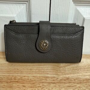 Travelambo Gray Genuine Leather‎ RFID Accordion Wallet Organizer Sunflower Snap